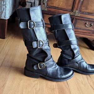 Great Used Cond Fiorentini+Baker Italian Eternity 7040 Black Buckle Boots Sz 38